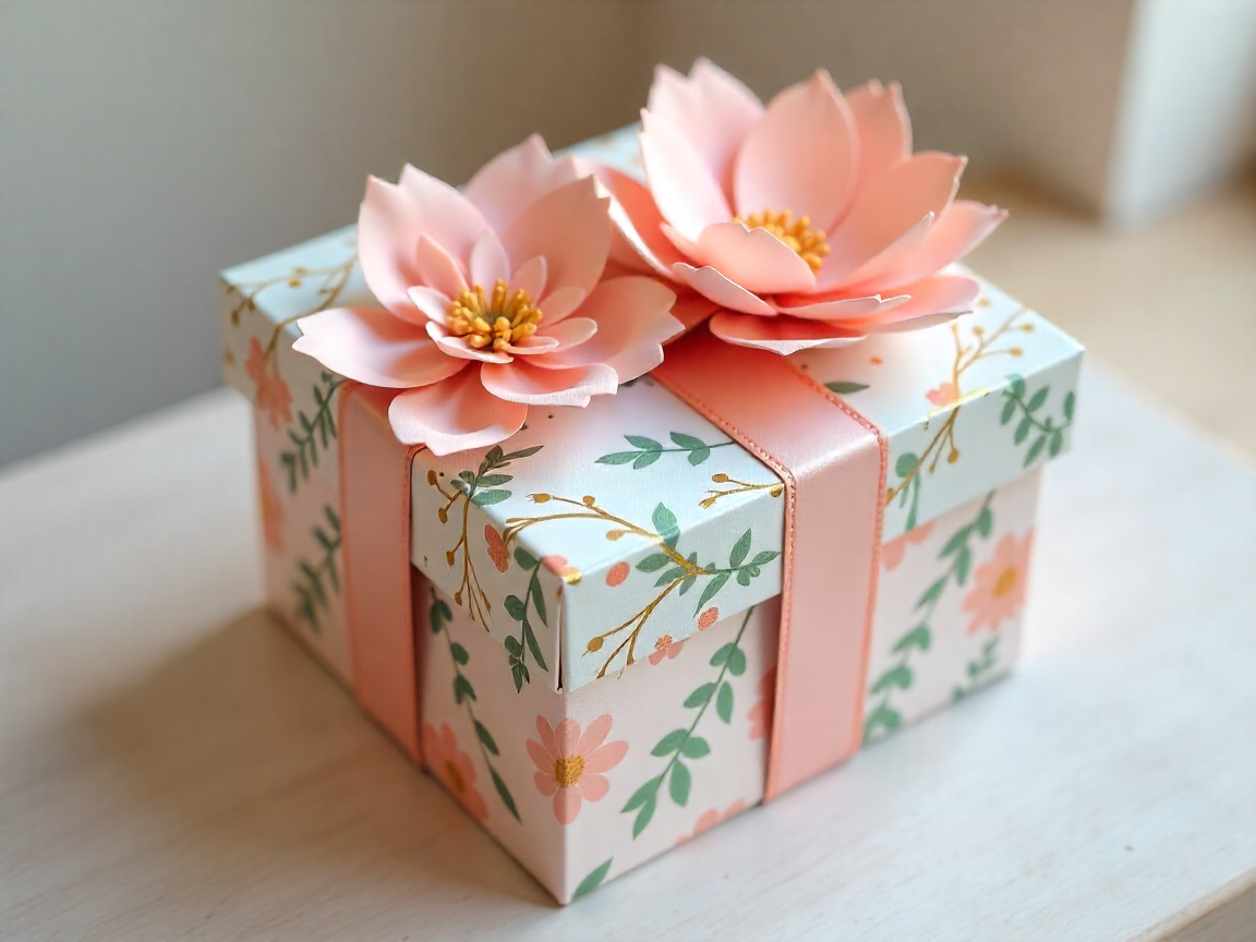 Handmade decorative gift box with floral accents